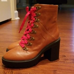 Brown Steve Madden Boots with red laces